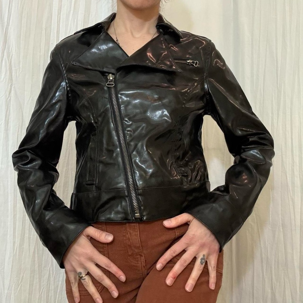 Black Faux Leather Jacket Moto Punk Style